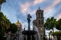 Fountain and Puebla Cathedral - Puebla, Mexico Royalty Free Stock Photo