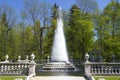 Fountain `Pyramid` close-up on a sunny May day. Lower regular park, Peterhof