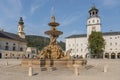 The fountain of Residence square in the old town of Salzburg Austria