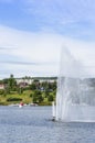 Fountain and residential housing in Harnosand Royalty Free Stock Photo