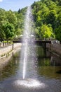 Fountain in river Tepla in Karlovy Vary