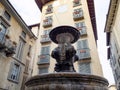 fountain San Pancrazio and old houses in Bergamo Royalty Free Stock Photo