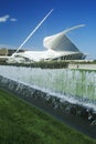 Fountain and sculpture at entrance of the Milwaukee Art Museum on Lake Michigan, Milwaukee, WI Royalty Free Stock Photo
