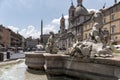 Fountain sculpture, fish with cherub, Neptune Fountain, Piazza Navona, Rome