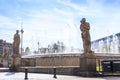Fountain with sculptures on Placa de Catalunya, Barcelona, Spain Royalty Free Stock Photo