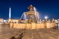 The Fountain of the Seas (Fontaine des Mers) at Place de la Concorde at dusk, Paris. France