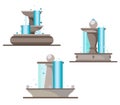 A set of fountains in the style of flat on white backround