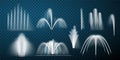 Fountain set vector illustration. Collection of water waterfalls and geysers with splash or sprays