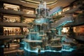 Fountain in the shopping mall. Sharm El Sheikh, Egypt, A bustling multi-level shopping mall with a fountain and glass elevator, AI Royalty Free Stock Photo