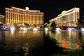 Fountain show at Bellagio hotel and casino at night, Las Vegas, Royalty Free Stock Photo