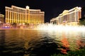 Fountain show at Bellagio hotel and casino at night, Las Vegas, Royalty Free Stock Photo