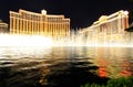 Fountain show at Bellagio hotel and casino at night, Las Vegas, Royalty Free Stock Photo