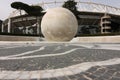 Fountain with sphere in white Carrara marble at the Olympic stadium in Rome