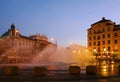 Fountain on square in evening. Munich