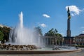 The fountain and statue of the Soviet War Memorial at Schwarzenbergplatz Square in Vienna Royalty Free Stock Photo