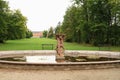 Fountain with statues in chateau park on Castle Sychrov Royalty Free Stock Photo