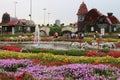 fountain surrounded with colorful flowers Royalty Free Stock Photo