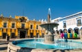 Fountain and Teatro Principal in Puebla, Mexico Royalty Free Stock Photo