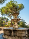 Fountain on the terrace near Priory palace in the old town of Viterbo, Italy