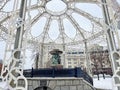 Moscow, Russia, February, 20, 2024. Fountain on the Theater Square in winter, built in 1827. Russia, Royalty Free Stock Photo