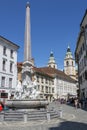 The fountain of three carniolan rivers in Ljubljana. The fountain of Robb, the famous Venetian sculptor, was built in 1743 - 1751. Royalty Free Stock Photo