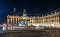 Fountain of the Three Graces on the Place de la Bourse in Bordeaux at night in Gironde, Nouvelle-Aquitaine, France Royalty Free Stock Photo