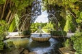 Fountain and trees in Generalife garden in Alhambra palace complex in Granada, Spain