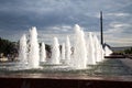 Fountain with vertical water jets in the city Park Sights of Moscow