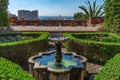 Fountain and view in the alcazaba castle in Malaga Spain