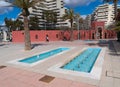 Fountain and water feature on seafront promenade by tourist office Benalmadena, Spain, Costa Del Sol
