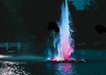 Fountain on water at night in city park Royalty Free Stock Photo