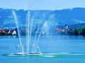 fountain, water, rainbow, sky, lake, geneva, city, sea, blue, river, park, boat, spray, jet, waterfall, summer, night, travel Royalty Free Stock Photo