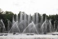 Fountain on the water. Water show. Fountain on the lake in the park