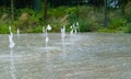 Fountain Water Texture Background, Falling Fresh Fountain Jets, Waterfall Splash Pattern, Summer Park Royalty Free Stock Photo