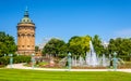 Fountain and Water Tower on Friedrichsplatz square in Mannheim - Royalty Free Stock Photo