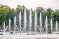 Fountain on the water. Water show. Fountain on the lake in the park