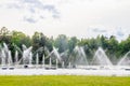 Fountain on the water. Water show. Fountain on the lake in the park