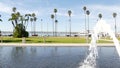 Fountain in waterfront city park near San Diego county civic center in downtown, California government authority, USA. Pacific