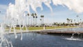 Fountain in waterfront city park near San Diego county civic center in downtown, California government authority, USA. Pacific