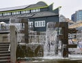 Fountain on the Waterfront at the Puget Sound in Downtown Seattle, Washington Royalty Free Stock Photo