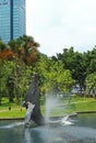 Fountain with whale statue