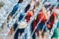 The fountain works with splashes and drops of water. Abstract image of a water jet in a fountain. Frozen movement. Royalty Free Stock Photo