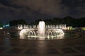 Fountain at World War II memorial at night in Washington Royalty Free Stock Photo