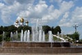 Fountain in Yaroslavl Park on Strelka at the confluence of the Volga and Kotorosl rivers Royalty Free Stock Photo