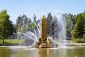 Fountain `Zolotoy Kolos` `Golden spike` on the territory of the All-Russian exhibition center VDNH. Moscow