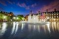 Fountains and City Hall at night, at Market Square, in Old Town, Alexandria, Virginia. Royalty Free Stock Photo