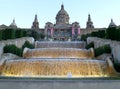 Fountains in front of a gorgeous building in Barcelona