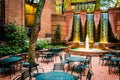 Fountains and outdoor dining area in downtown Lancaster, Pennsylvania. Royalty Free Stock Photo