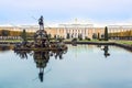 Statue of Neptun in Fountains of Peterhof Palace, St. Petersburg, Russia. Beautiful delicate pastel winter colours Royalty Free Stock Photo