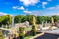 Fountains of Peterhof. View of Grand Cascade from Grand Palace. Golden statues, Samson Fountain in Lower park of Royalty Free Stock Photo